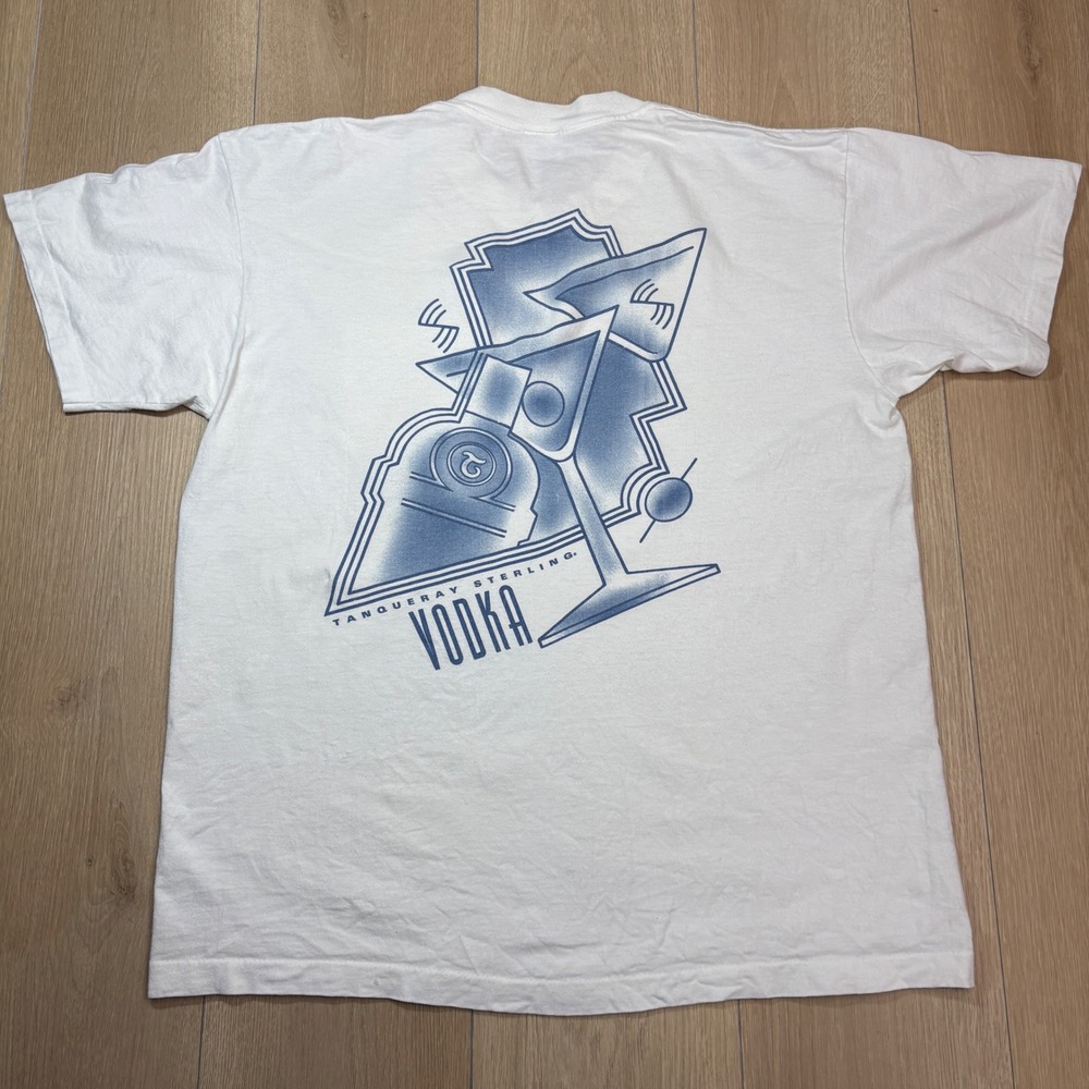 Vintage Tanqueray Sterling Vodka Shirt Anvil Single Stitch White Pocket Tee 90s